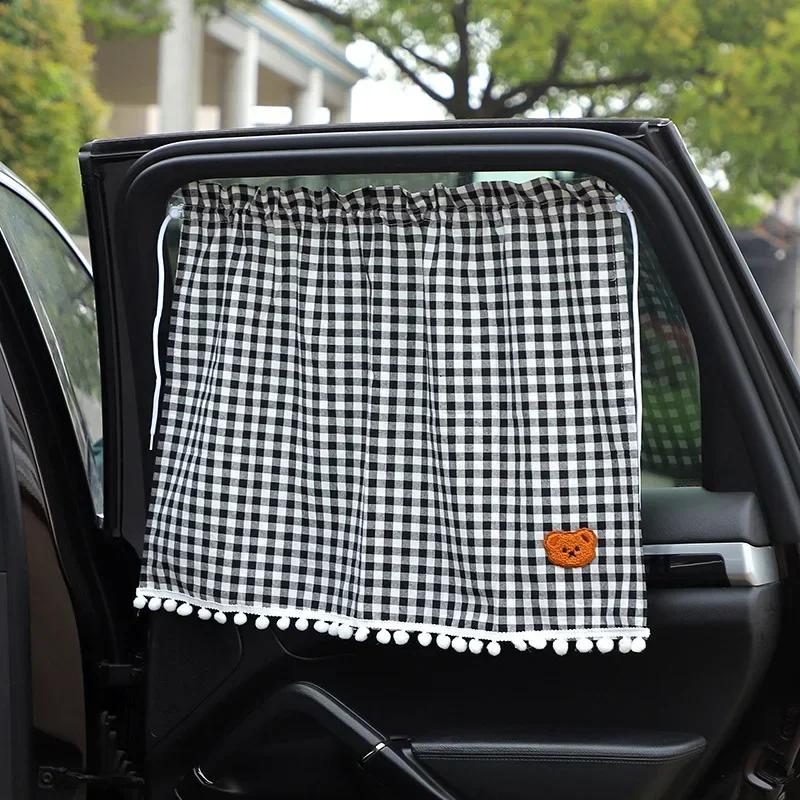 Car Curtains Cartoon Fabric Car Side Window Sunshade Curtain Sun Protection Heat Insulation Blackout Side Guard Accessory
