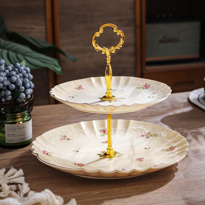 Ceramic Three-Tier Pastry Stand: English-European Style Fruit Bowl, Cake, Candy, and Snack Plate for Afternoon Tea.