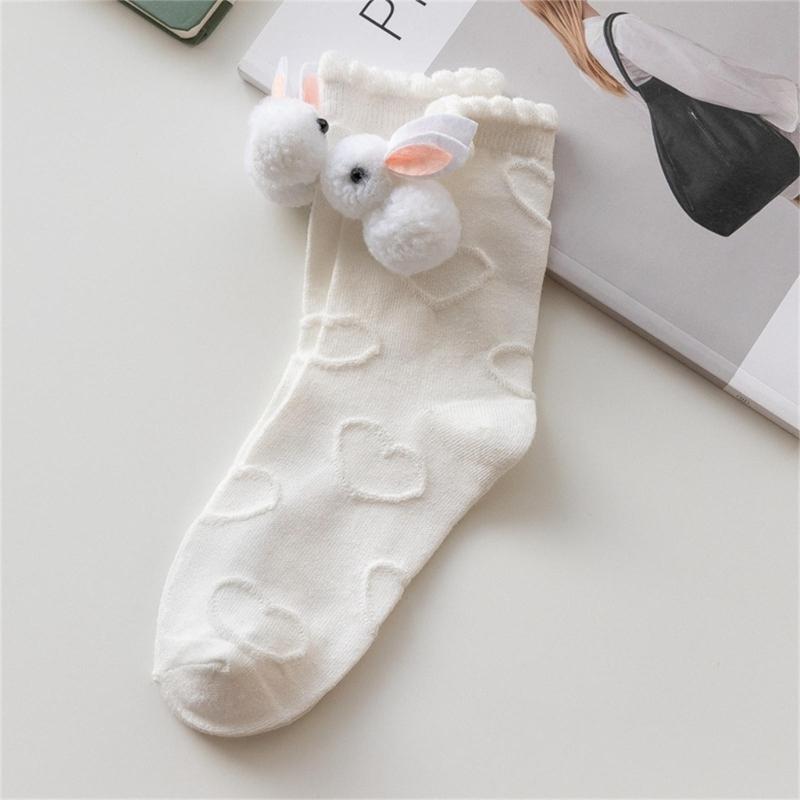 Women Calf Socks Ruffle Crew Socks Cotton Bootie Socks Lolitas Loose Socks Cute Rabbit Ankle Socks JK Middle Tube Socks