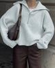 Women Vintage V-Neck Knit Pullover Sweater Long Sleeve Big Lapel Loose Casual Knitted Tops Autumn Winter Simple Fashion Kniwear Clothing