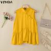 VONDA Women Chinese Style Sleeveless Irregular Ruffled Glitter Casual Tank Tops