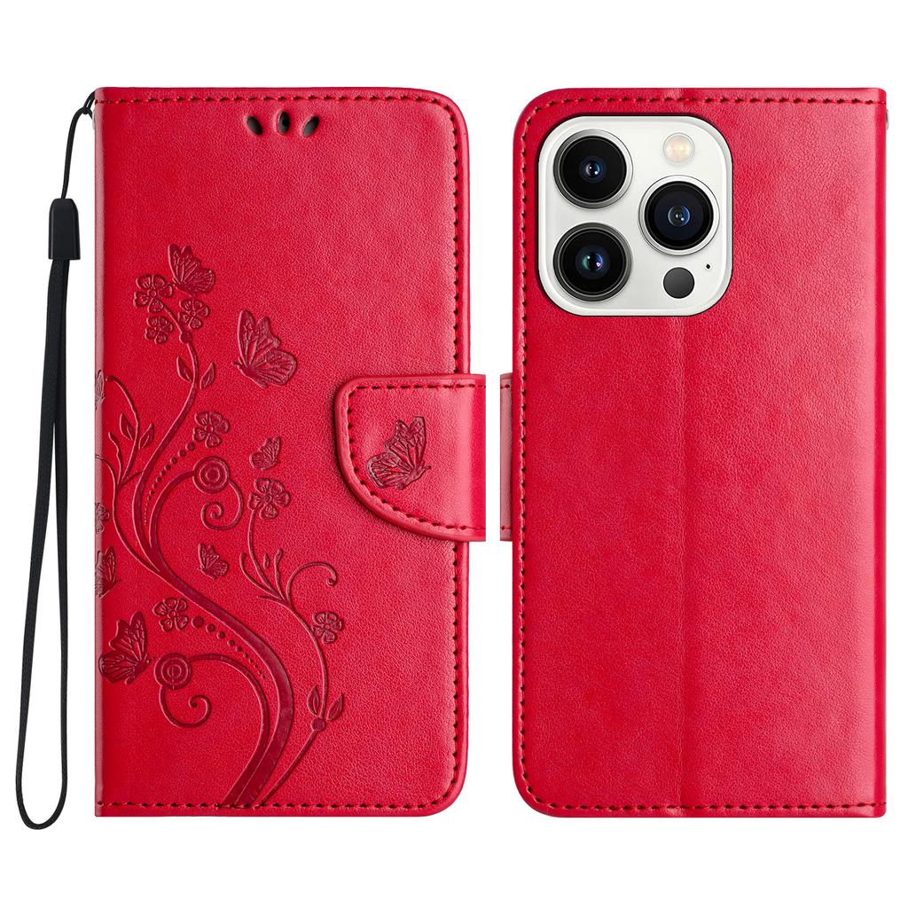 For iPhone 16 Pro Leather Case Butterflies Flower Pattern Wallet Stand Phone Cover