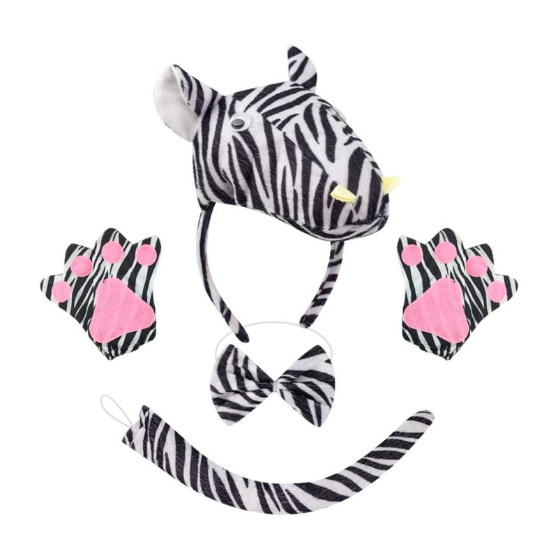 1/3/4 Zebras Costume for Kids Boys Girls Zebras Ears Headband Bowtie Tail Gloves Halloween Animal Cosplay Accessories