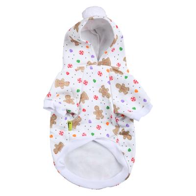 Christmas Dog Hoodie White Background Print Cute Gingerbread Man Dog Warm Cold Weather Jacket for