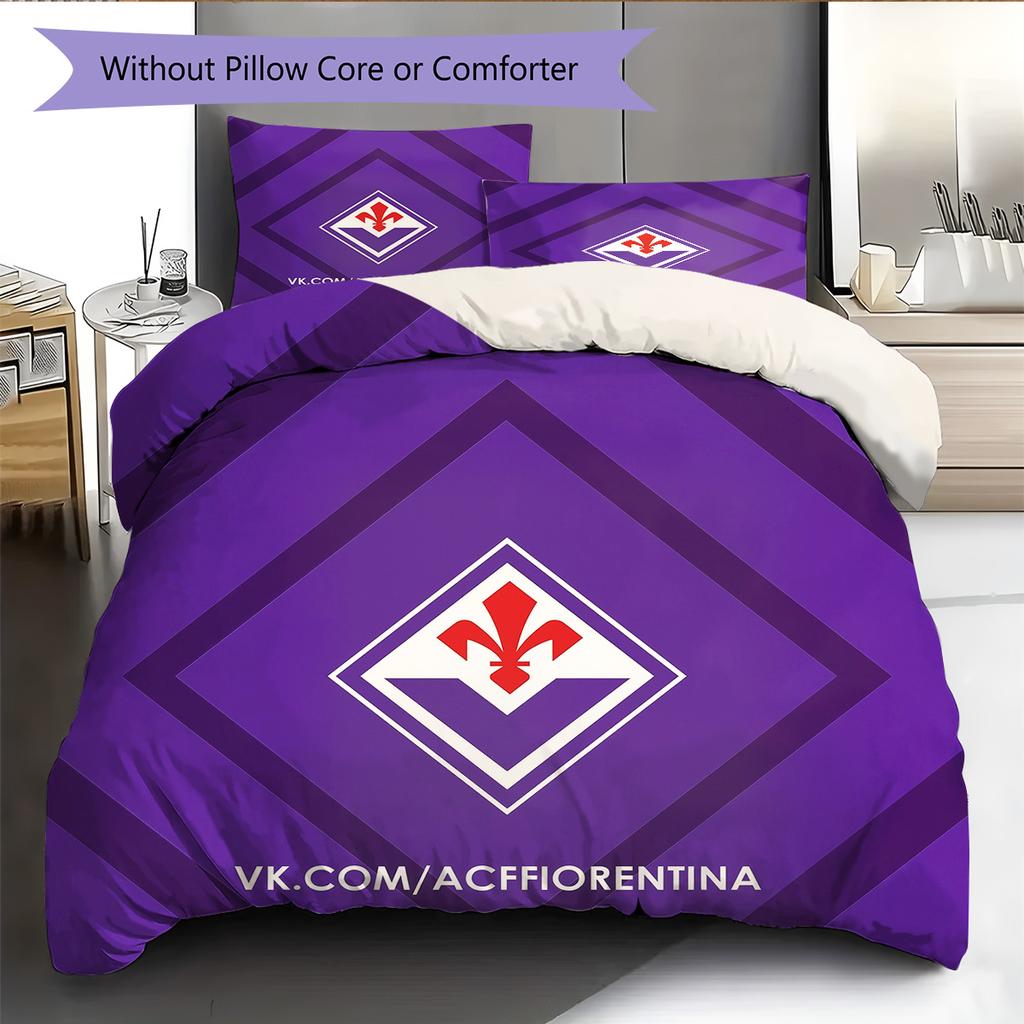 Fotbalový klub ACF Fiorentina Vzorované povlečení Sada prošívaných přikrývek Domácí dekorace Dárek (1 * povlak na peřinu + 2 * povlak na polštář bez jádra)