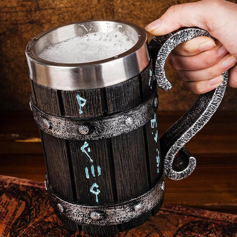 Retro Viking Mug Stainless Steel Beer Mug Home Shatterproof Bar Decor Coffee Water Cup Vintage Mug Drinkware Kitchen Supply Gift
