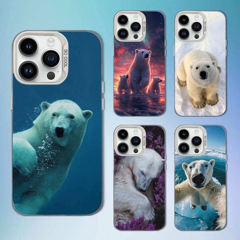 Cool Animal Polar Bear Phone Case For iPhone 16,15,14,13,12,11,Mini,XS,Pro,SE,MAX White Matte Shockproof Cover