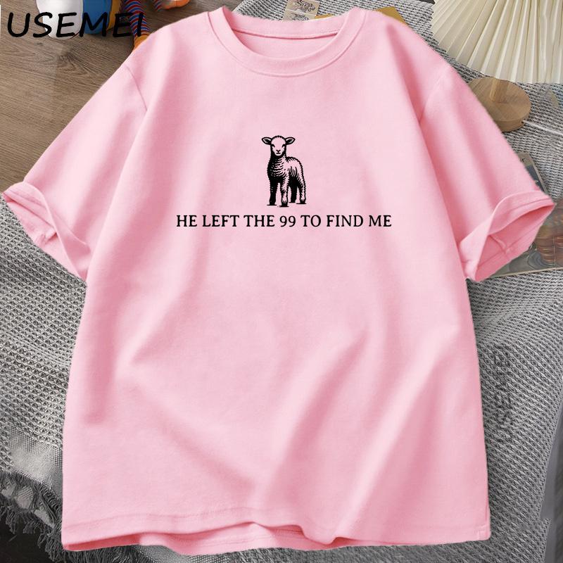 

Retro Religious T-Shirt He Left The 99 T Shirt Christian Bible Verse Tshirt Faith Cotton Short Sleeves Graphic T Shirts Tops XXXL розовый