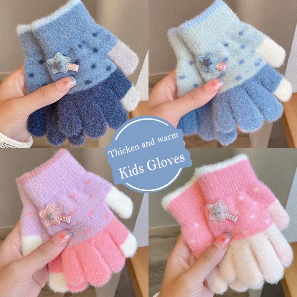 Plüsch Kinder Strickhandschuhe Verdickte Winddichte Handschuhe Mode Kinder Vollfingerhandschuhe