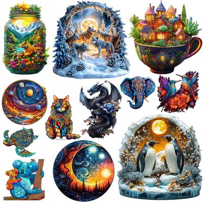 Animal Wooden Puzzle, Ice and Snow World, Wolf Pack Puzzle, Children's Puzzle, Adult Home Decoration, Holiday Gift, Diy Toy