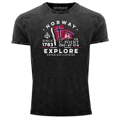 

Mens Vintage Shirt Norway Explore Norwegian Flag Norway Prin100% Cotton T-shirt Mens Tees Top Distressed- 3XL