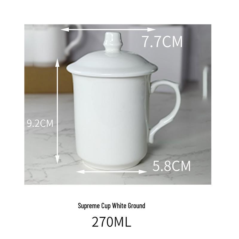 Набор из 6 костяных фарфоровых чайных чашек с крышками и золотой отделкой - Керамические чашки для офиса и конференц-зала 270ML