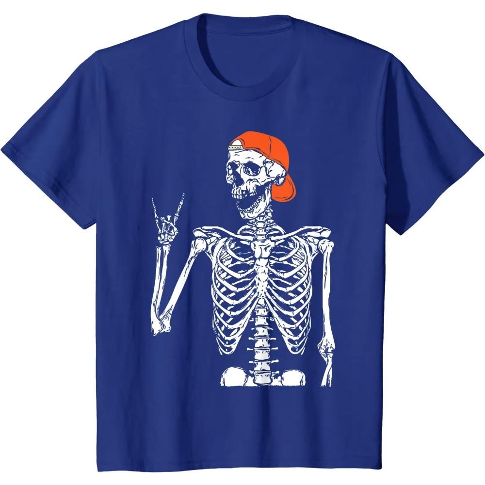 Rocker Skeleton Hand Rock on Costume Funny Halloween Gifts T-Shirt for Men Women Oversized T Shirt Four Seasons  Casual