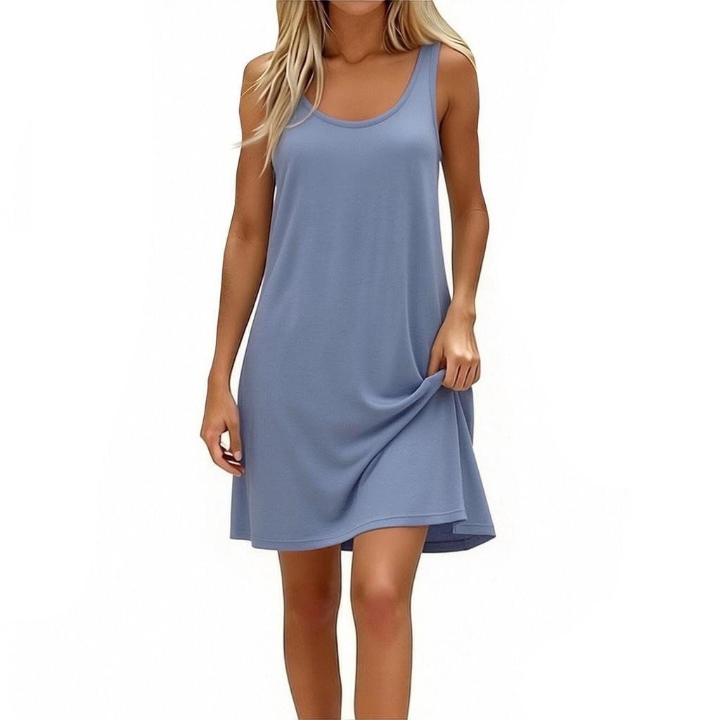 Women's Fashion Round Neck Sleeveless Tank Top Colour Casual Underwear Home Dress
