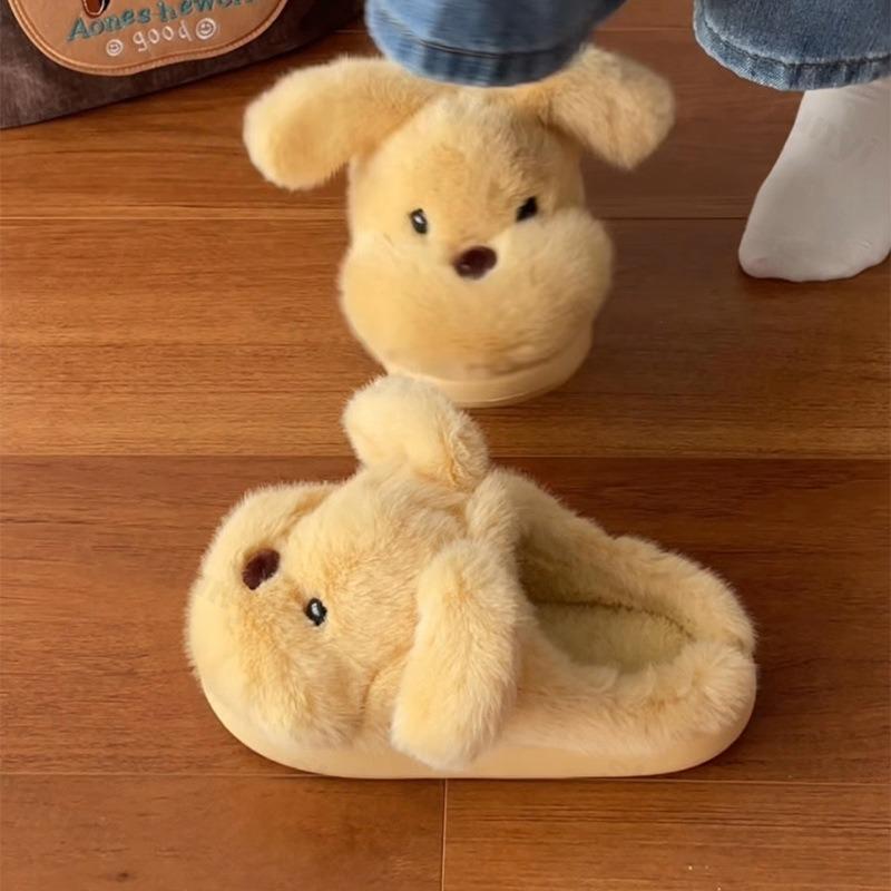 Fashion Winter Women Slippers 2025 New Warm Fluffy Comfortable Shoes Couples Home Slippers Cute Cartoon Dog Indoor Floor Home Slippers