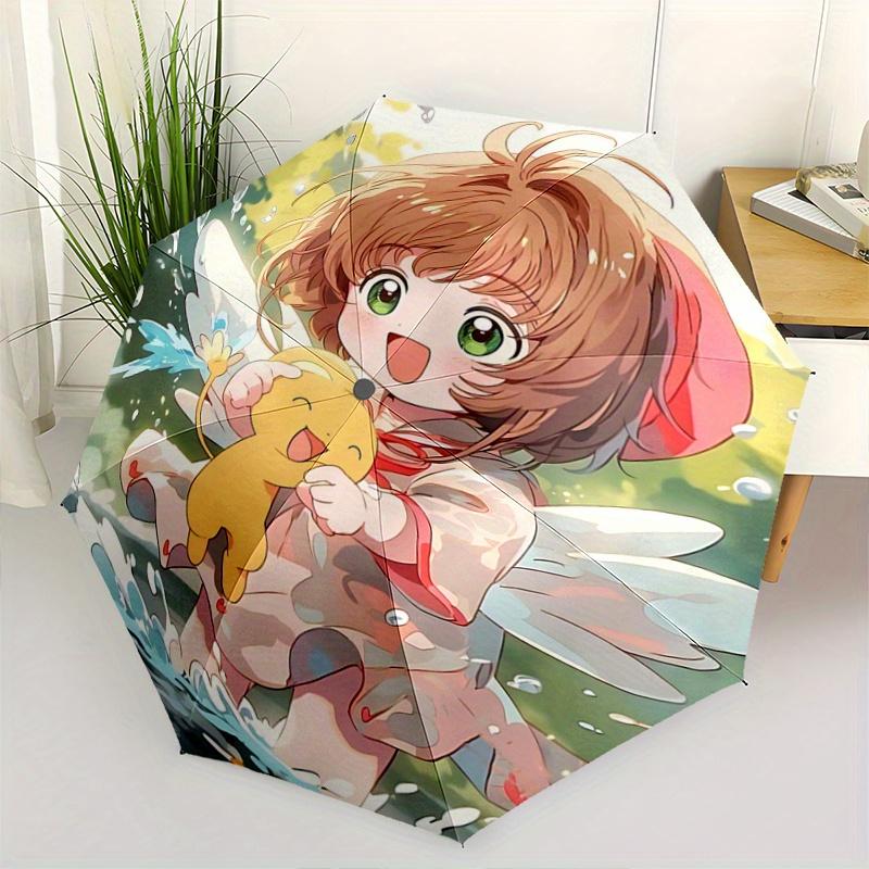 1pc Happy Cardcaptor Sakura Pattern Beautiful Looking Automatic Folding Umbrella, 3 Folding, 8 Iron Frame Design, Durable and Suitable for T