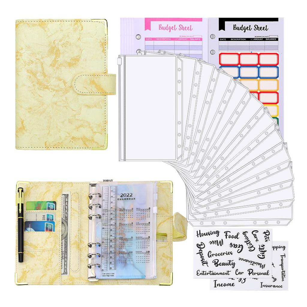 Rozpočtový pořadač A6 se vzorem textury mramoru PU kožený obal na notebook Obálky na zip Obálky na štítek