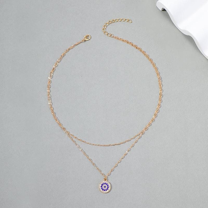 Crystal Devil's Eye Necklace New Gold-plated Double-layer Fashion Personality Alloy Pendant Sweater Chain Women