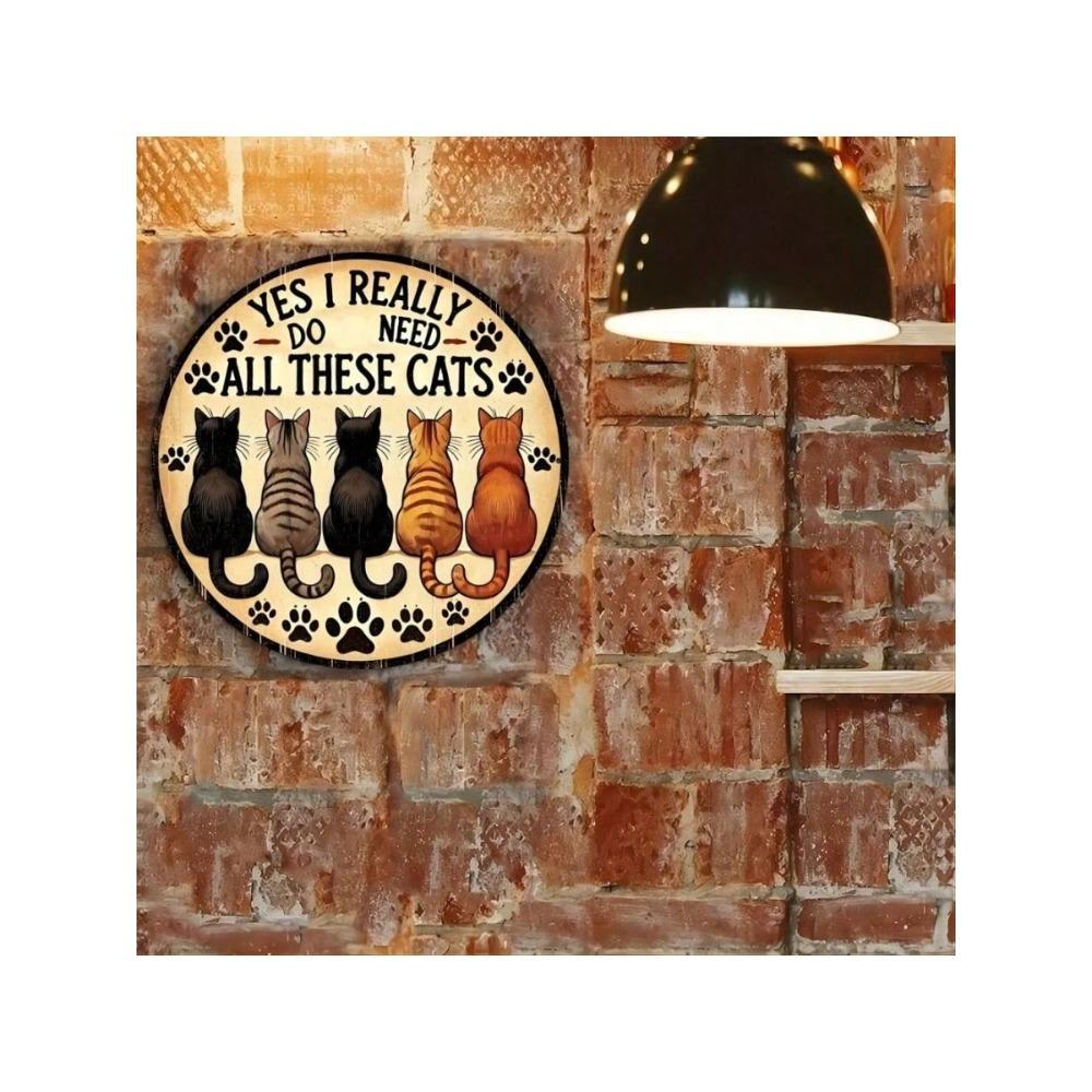 Round Metal Cat Poster Wall Art Home Decor Sign