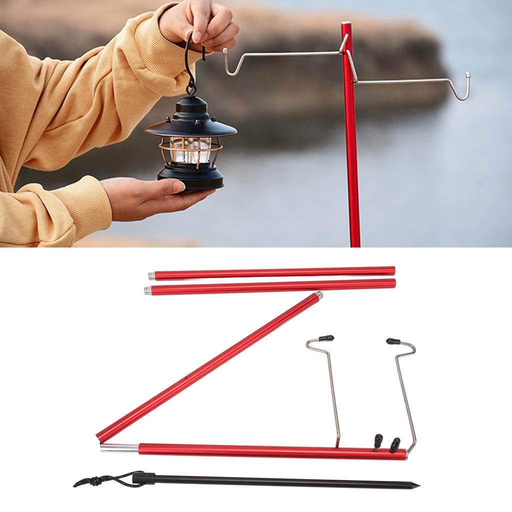 Camping Lantern Stand Portable Lightweight Outdoor Camping Aluminum Alloy Lamp Pole Light Hanging Stand Red
