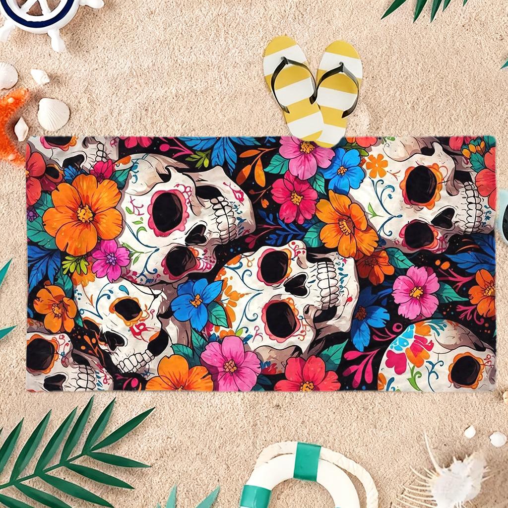 1 Stück Blume Totenkopf Strandtuch Groß Schnelltrocknendes Handtuch Geeignet für Strand Yoga Pool Fitnessstudio Sporttuch Sommergeschenk für Freunde