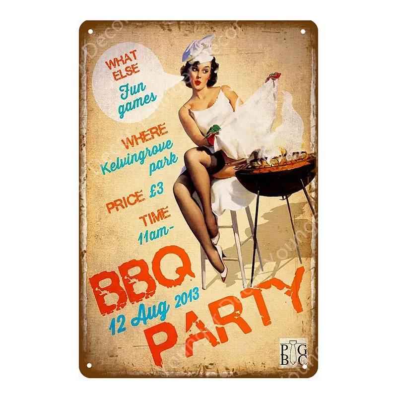 BBQ Steak House Grill Party Vintage Poster Wall Decor For Bar Pub Kitchen Home Plate Barbecue Metal Signs Painting Plaque YJ187