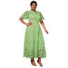 Plus Size Dames Elegante Kant Midi Jurk, Ronde Hals Uitgesneden Taille Ingesnoerd Feest Cocktail Avondjurk