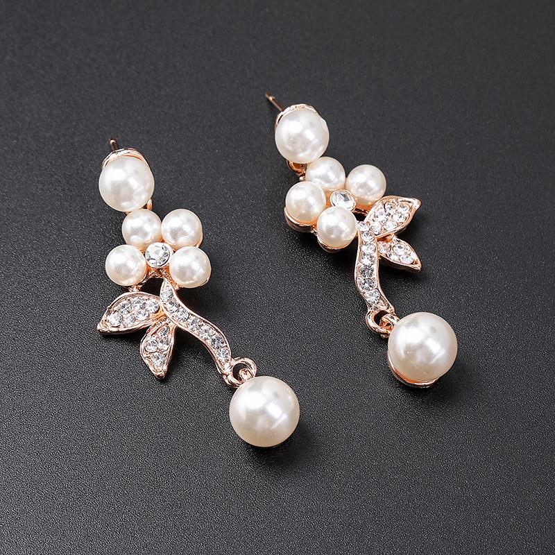Branch Shaped Simulation Pearl Necklace Earrings Set Ethnic Retro Jewelry Bride Dress Accessories