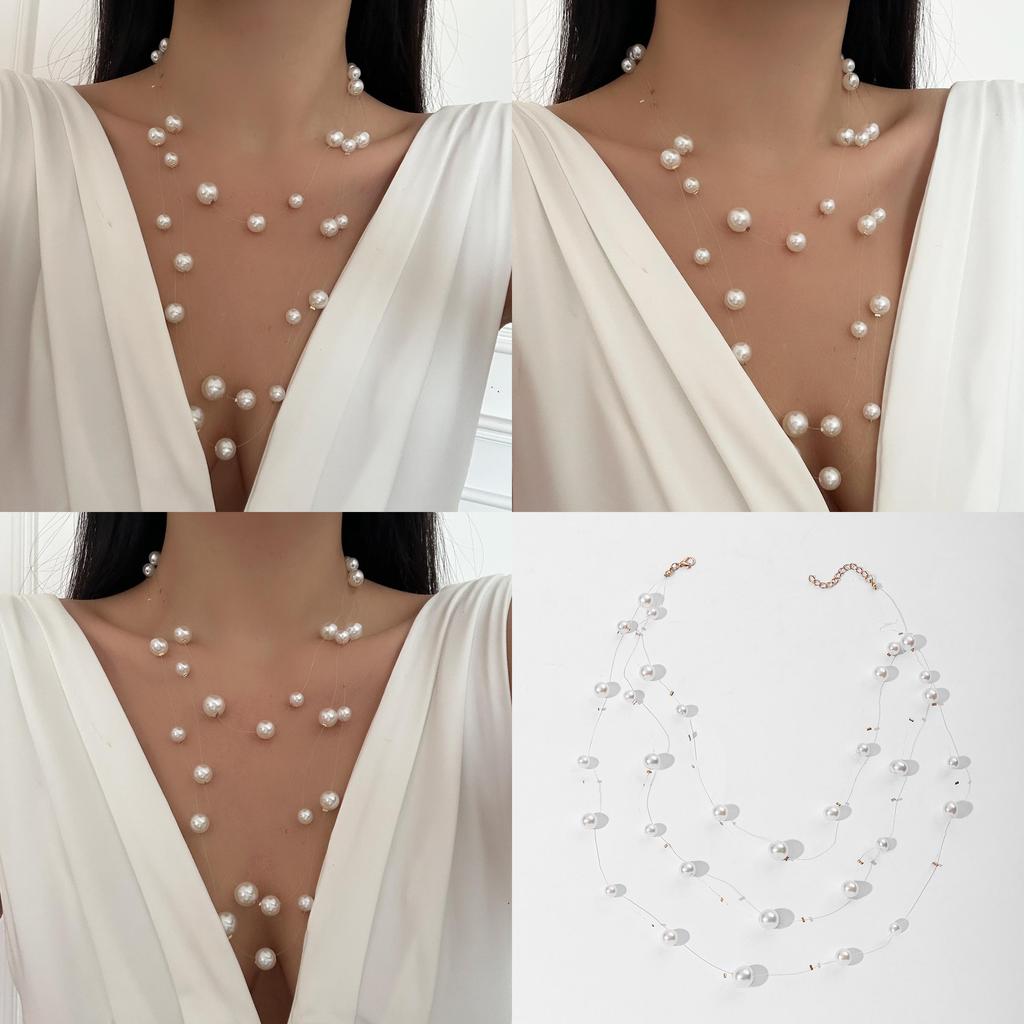 Modern Elegant Multi Layer Pearl Necklace For Women With Geometric Pendant And Style