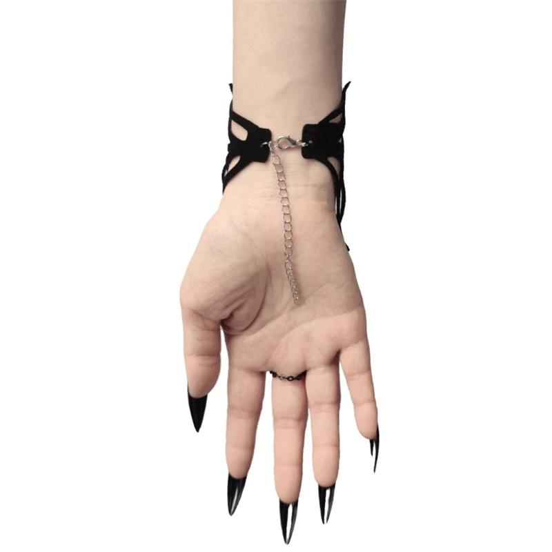 Punk Finger Wrist Chains Rings Bracelets Spiders Web Hand Harness Bracelets