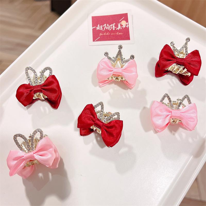 Children Hair Clips Double Sided Bow Bunny Crown Rhinestone Alloy Hairpins Princess Hair Accessories for Girls Non-Slip Grip