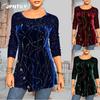 JPNTKY Women's Fashion Casual Solid Color Print Long Sleeve O-Neck Blouses & Shirts