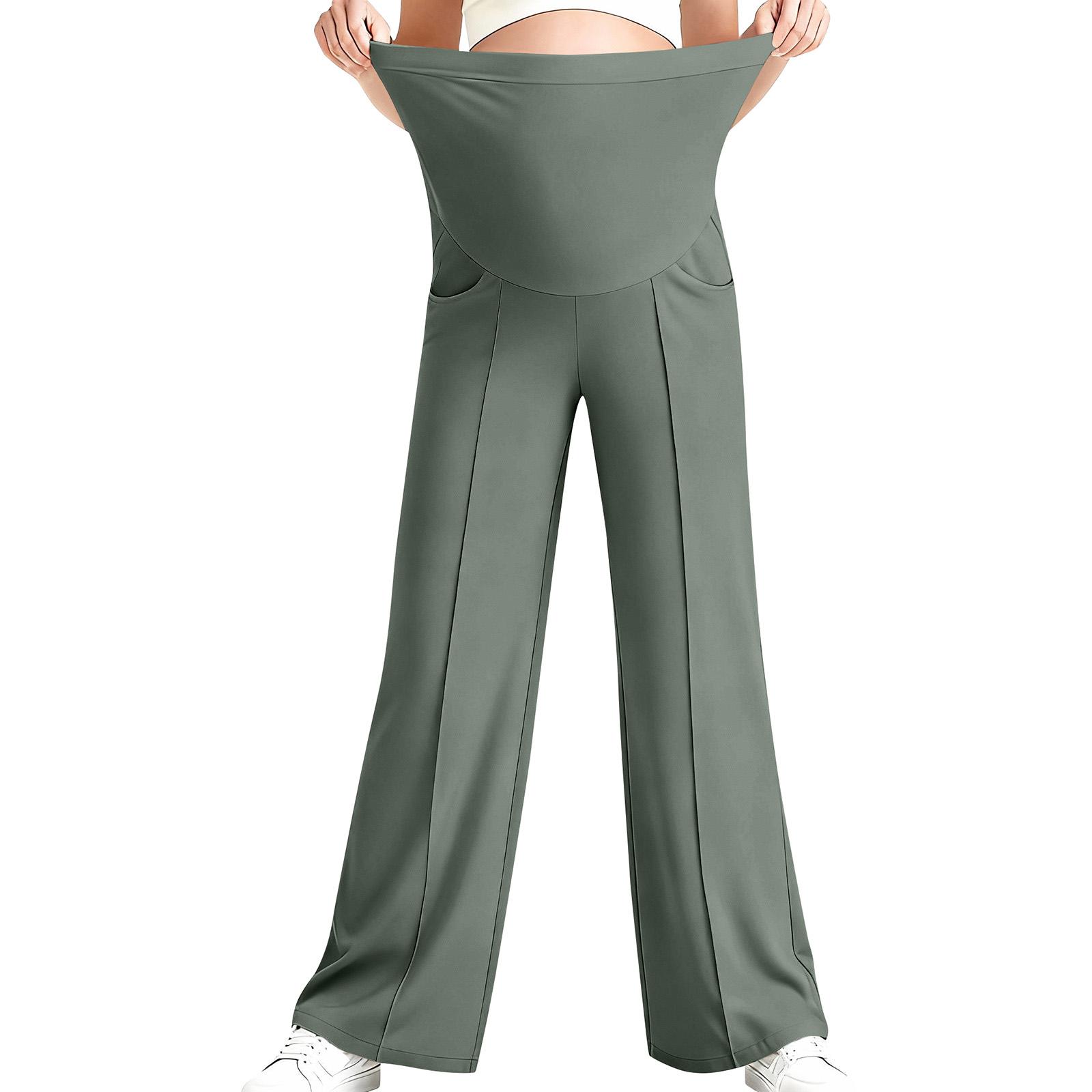 

Брюки для йоги для беременных, с карманом на животе, эластичные широкие брюки для работы/повседневной носки, брюки для беременных для дома S зелёный