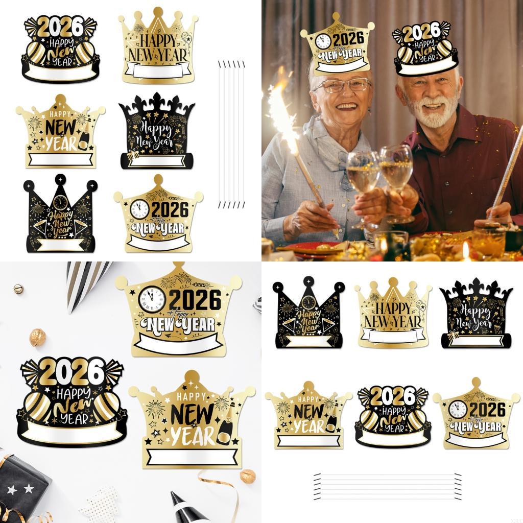 

6PCS New Year 2026 Paper Crowns Stretchy Bands Elegant Party Photo Accessories X3UC China Mainland
