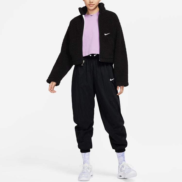 Nike Logo Print Solid Color Loose Short Embroidered Jacket Women Jackets Black DM1764-010