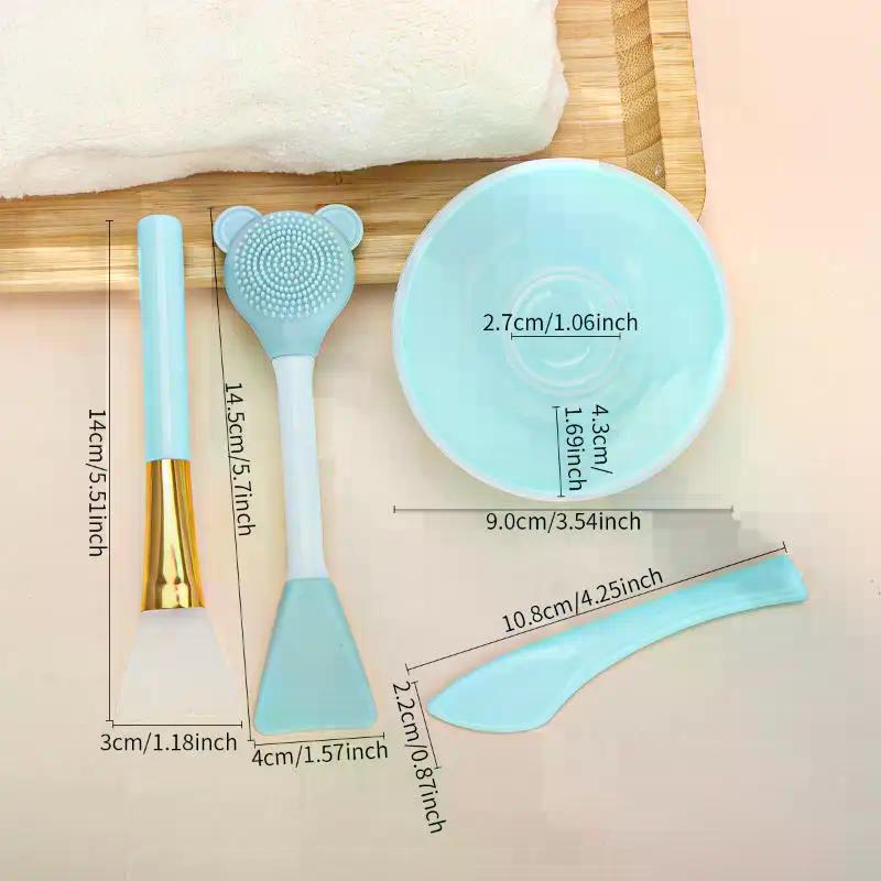 4pcs Face Mask Mixing Bowl Set, DIY Facemask Mixing Tool Kit, Facial Mask Bowl Stick Spatula Silicone Soft Face Brushes