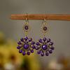 Vintage Ethnic Sun Flower Dangle Earrings For Women Boho Colorful Rhinestone Acrylic Hollow Round Earring Female Jewelry