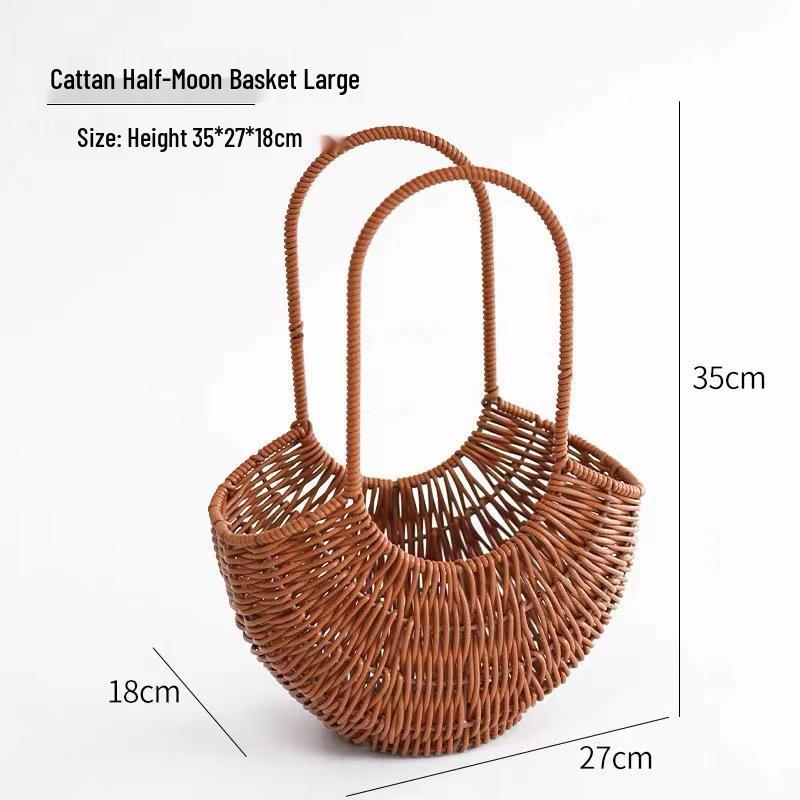 Pastoral-Style Handwoven Rattan Flower Basket - Small Decorative Green Plant Basket