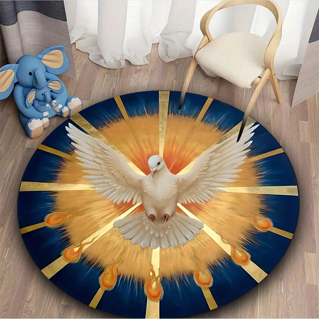 

1pc Holy Spirit Dove Pattern Round Area rugs, washable polyester fiber floor mat, Suitable for living rooms, bedrooms, kitchens, 60cm-dia.