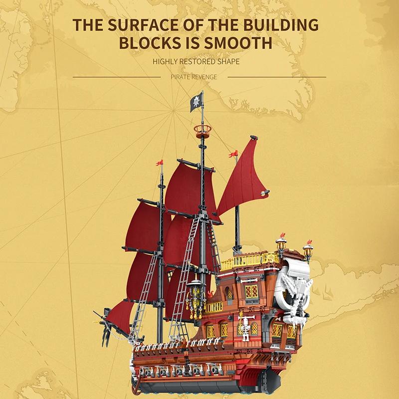 3066PCS Red Sail Boat Building Blocks Queen Anne's Revenge Pirate Ship Model Bricks Toys Creative Desktop Decoration Kids Gift
