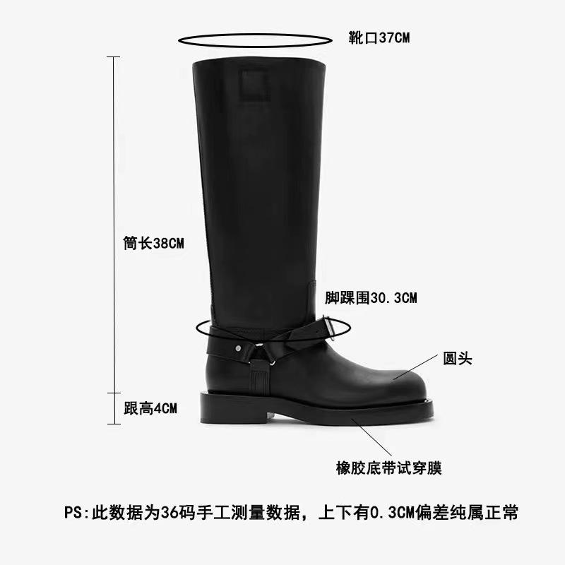 Fashion New Women Thick Heeled Black Boots Pointed Toe Leather Mid Calf Boots Autumn Winter Woman Motorcycle Shoes Buckle Long Boots