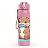 1PC Otter Holding Mask Cartoon 750ml Color Plastic Sports Water Bottle Leakproof Flip Straw Lid Suitable for Sports Office Home Use
