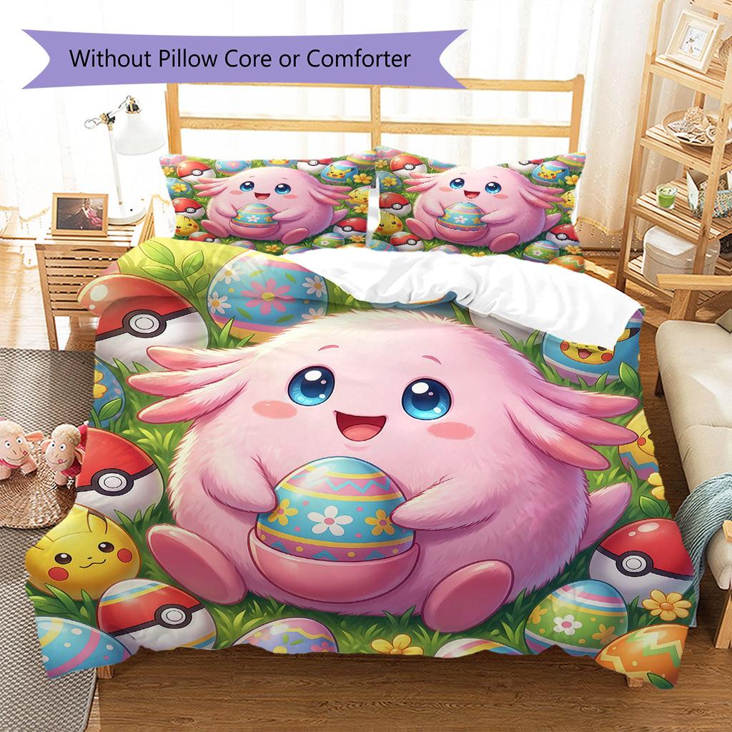 Cute Easter Egg Pattern Bedding Quilt Set Quilt Cover Pillowcase Home Decoration Birthday Gift (1 * Duvet Cover + 2 * Pillowcase, Without Core)