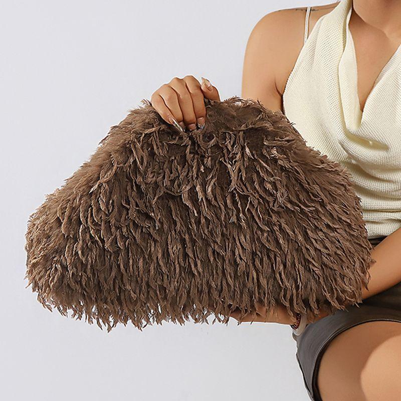 Yogodlns Dopamine-style Fluffy Tassel Bag Y2K Plush Clutch Bag Candy-colored New Year Women's Purse Festival Dinner Dress Clutch Handbags