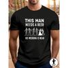 Men's Funny This for Man Needs a Beer Wedding T-Shirt - Lightweight 100% Cotton Crew Neck Tee with Stick Figure & Beer Design, Light Grey Casual