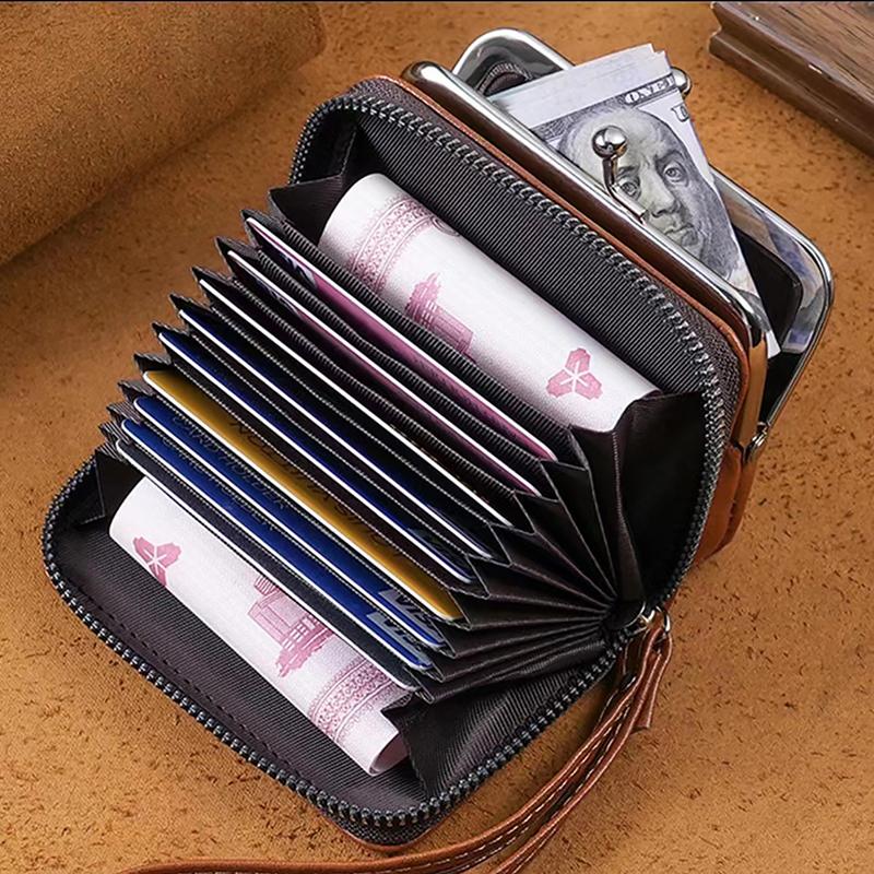 PU Leather Women's Coin Purse Multi-Slot Card Holder Portable Buckle Wallet and Lipstick Pocket