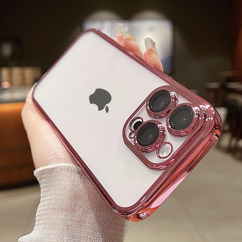 Luxury Transparent Plating Soft Phone Case for iPhone 17 Air 16 15 14 Plus 13 12 Mini 11 Pro Max Back Cover With Lens Protector