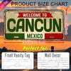 Aluminum Metal License Plate Wall Decor - UV Printed  Cancun Mexico Design with Green/Red/White Stripes,  Indoor/Outdoor Holiday