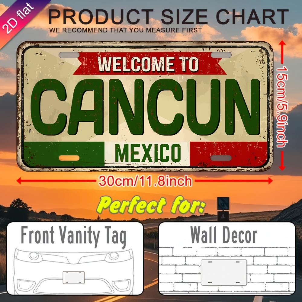 Aluminum Metal License Plate Wall Decor - UV Printed  Cancun Mexico Design with Green/Red/White Stripes,  Indoor/Outdoor Holiday