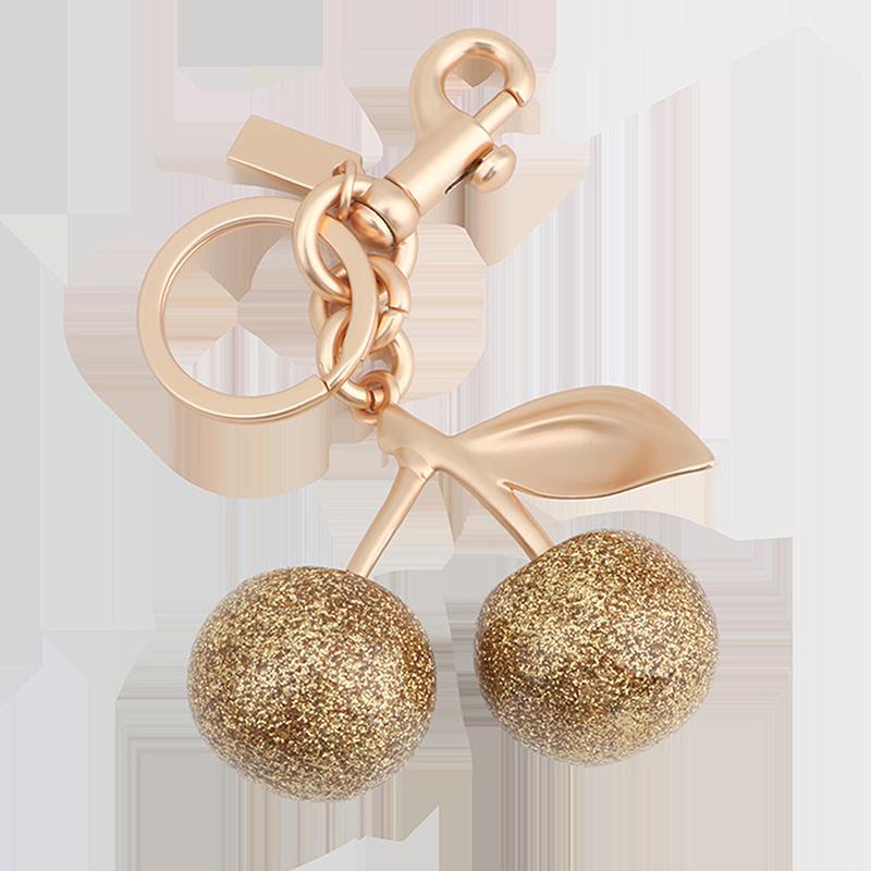1Pc Glitter Resin Cherry Purse Keychain Sparkling Gold Cherry Bag Pendant Charm Festive Christmas Accessories